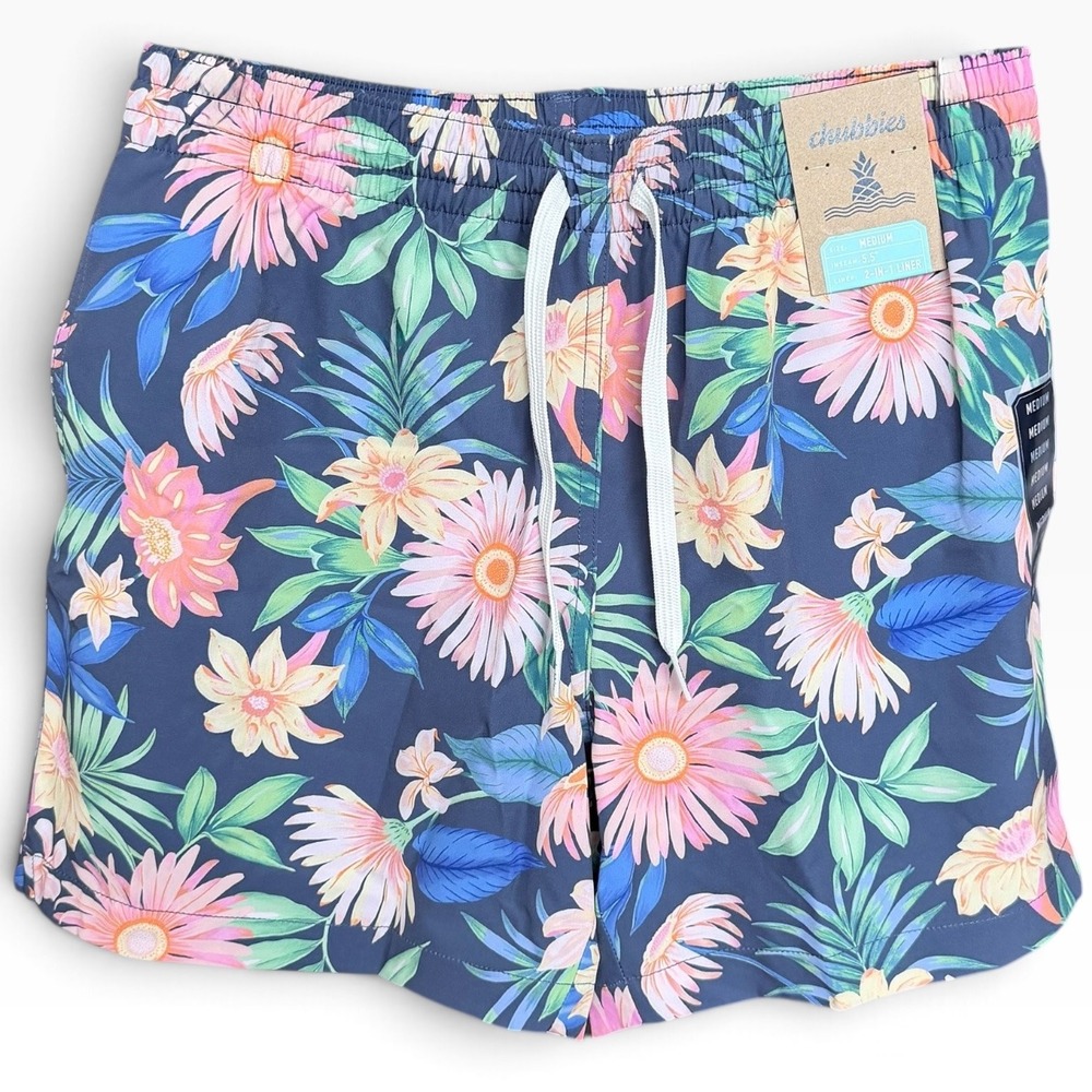Chubbies Men's M The Big Bloomers Swim Trunks Navy Pink Floral 5.5 Inseam NWT
